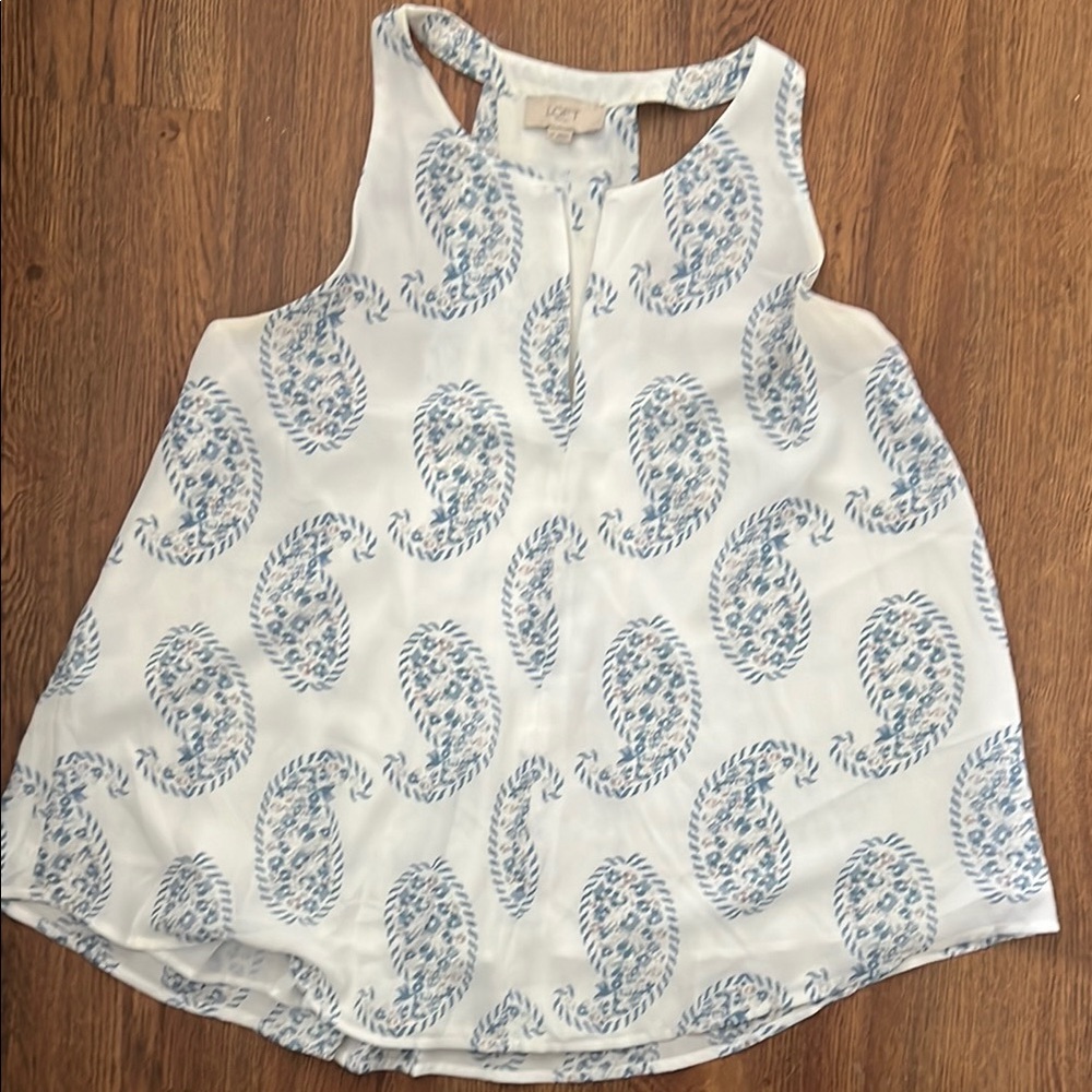 White and Blue Paisley Tank Top